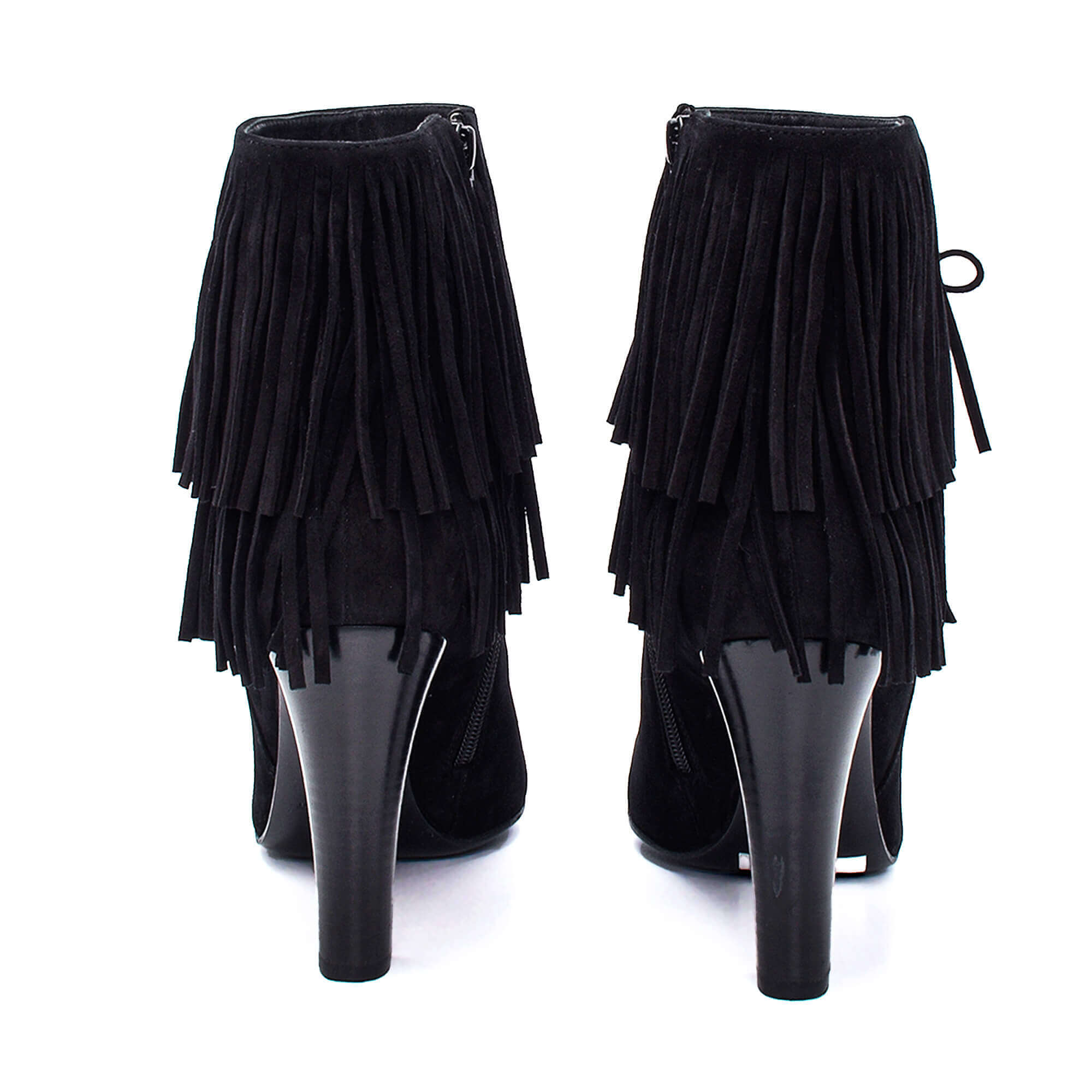 Yves Saint Laurent - Black Suede Fringed High Heel Lily Ankle Boots